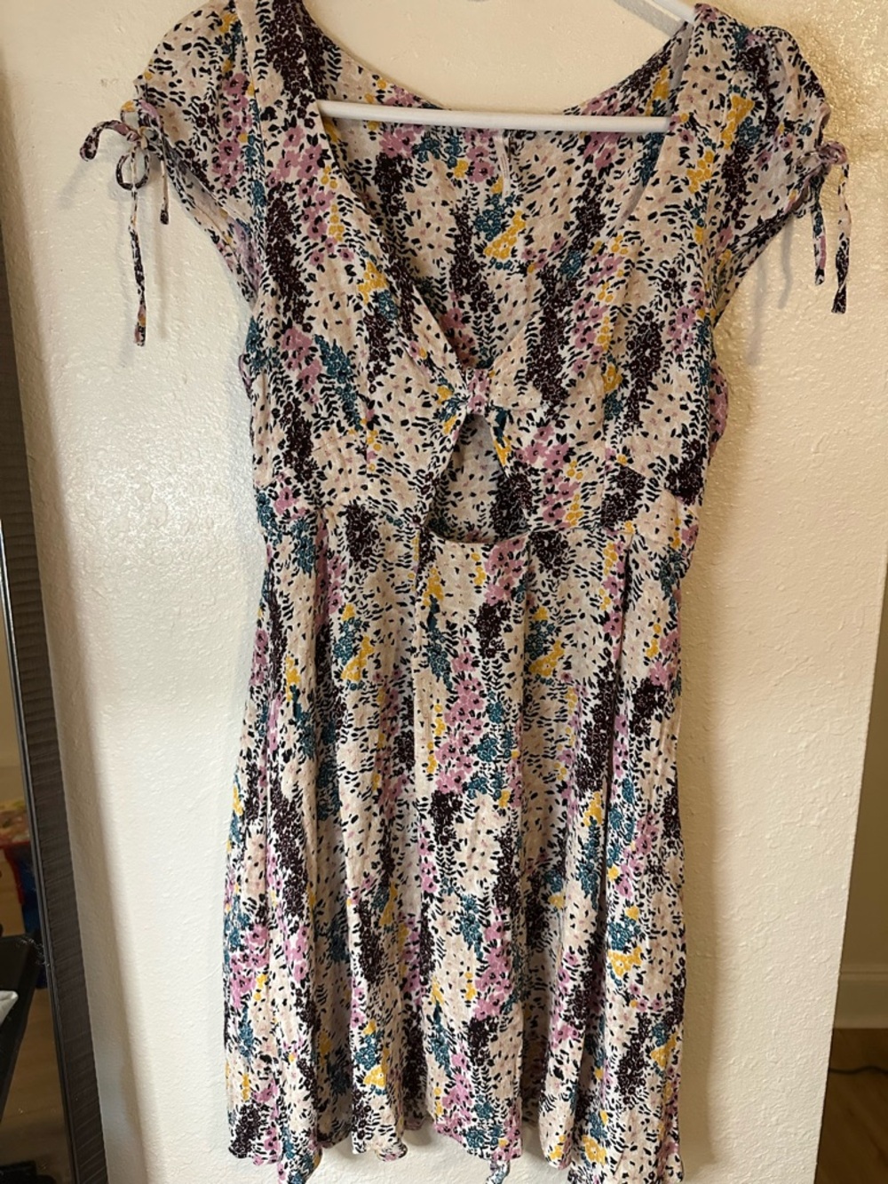 Free People Pink Floral Tie-Front Midi Dress W/ zipper on the side - Picture 3 of 7